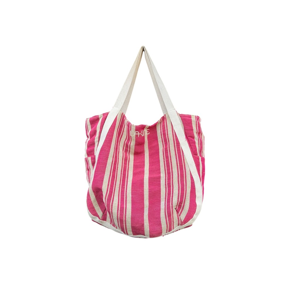 Dakine Pink Striped Canvas Toteโ Bag Beach Market Shoulder Bag with Pockets